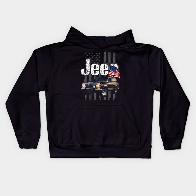 SJ-series Jeep Cherokee Jeepcar JEEP Flag Kids Hoodie by alex77alves